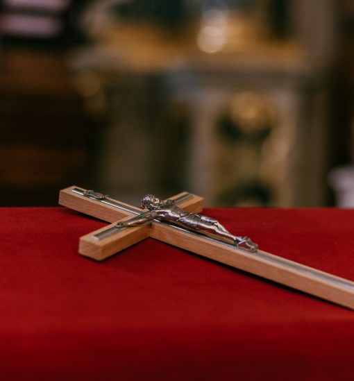 Jesus on a Cross. Decoration inside a Christian church. God, belief, religion, Christianity.